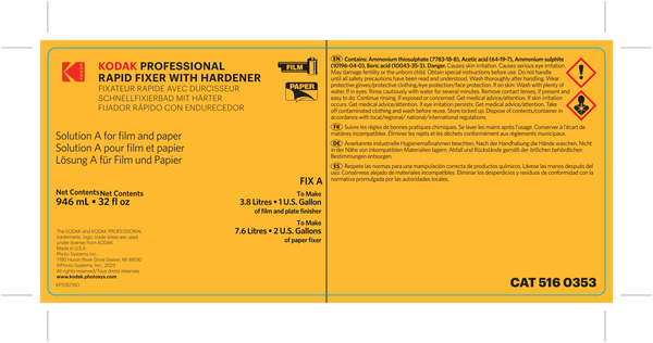 PROFESSIONAL Rapid Fixer with Hardener, Concentrate Kit to make 1